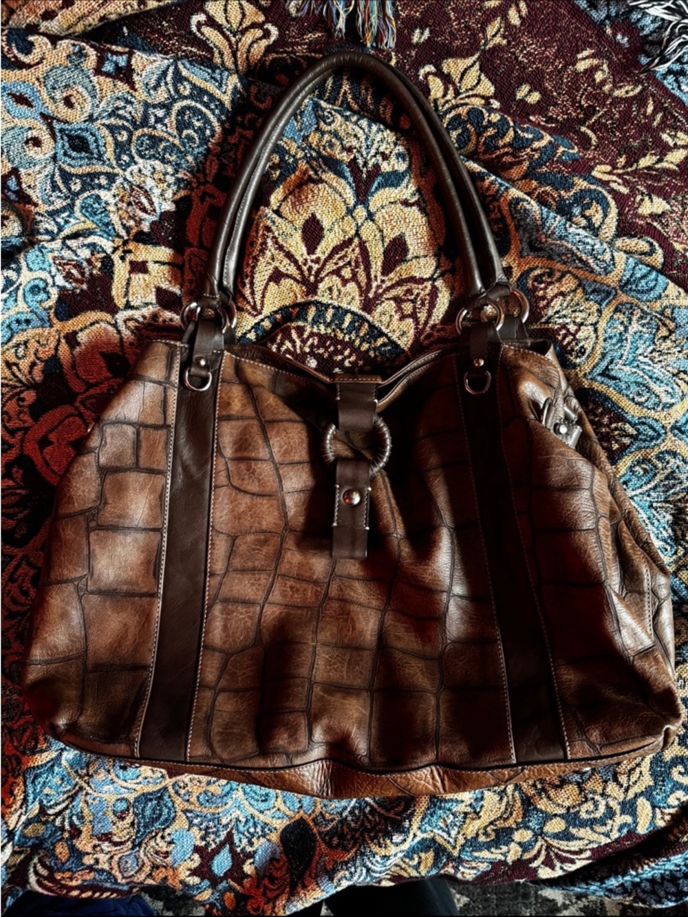 croc embossed leather bag